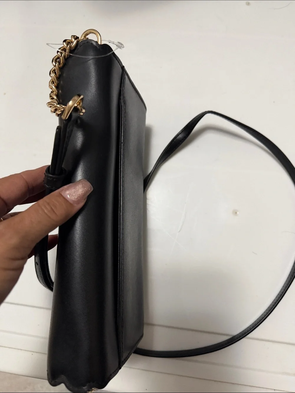 Michael Kors Black Leather Scallop-Flap Crossbody with Gold Hardware